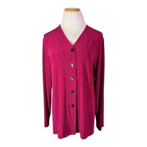 Chico's Travelers Size 1 (M) Slinky Knit V-Neck Top or Cardigan Berry Pink